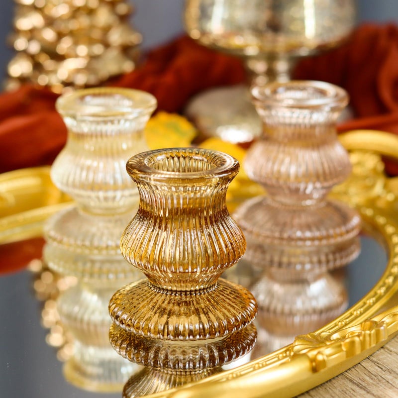 WDHODEC Taper Candle Holders 12PCS Glass Candlestick Holders for Table Centerpiece Vintage Colorful Candle Sticks for Wedding  Party and Festival Decoration(Brown) - Image 3